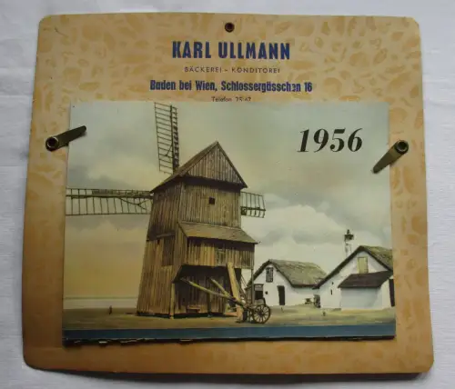 Reklame Kalender Karl Ullmann Bäckerei Konditorei Baden bei Wien 1956 (168039)