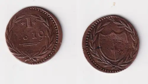 1 Judenpfennig Kupfer Münze Stadt Frankfurt 1819 s/ss (127826)