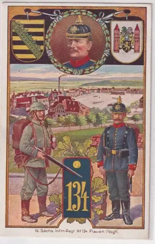 02853 Ak 10.Sächs.Infanterie Regiment Nr.134 Plauen im Vogtland 1916