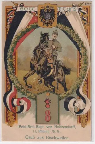 99240 Ak Gruß aus Bischweiler Feld Art.Regt. von Holtzendorff (1.Rhein) Nr.8