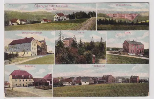 902010 Mehrbild Ak Obergrochlitz bei Greiz Restaurant, Schule usw. 1908