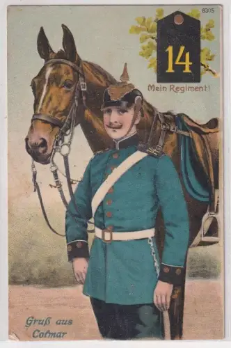 95360 Präge Ak Mein Regiment Gruß aus Colmar Kurmärkisches Dragoner-Regt. Nr.14