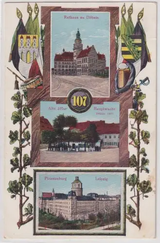 907861 Regiments Ak 107er Regimentstag in Döbeln 6.-8.Juli 1912