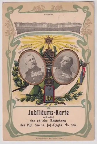 64556 Jubiläumskarte zum 25 jähr. Bestehen des Kgl.sächs.In.Regt.Nr.134 Plauen