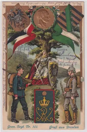 67465 Präge Ak Gruß aus Dresden 2.Grenadier Regiment Kaiser Wilhelm 101
