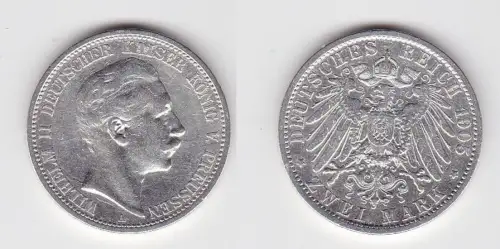 2 Mark Silbermünze Preussen Kaiser Wilhelm II 1905 Jäger 102 (131115)