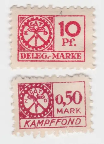 2 seltene Gewerkschaftsbeitrags Marken Z.G.T.D. um 1930 (94522)