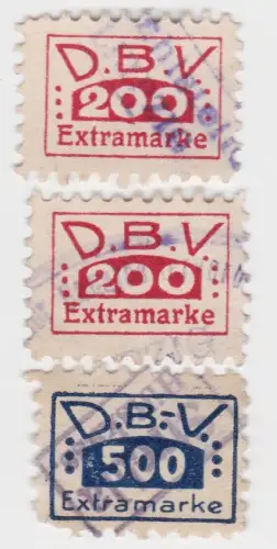 3 seltene Extra Marken D.B.V. um 1920 (14212)