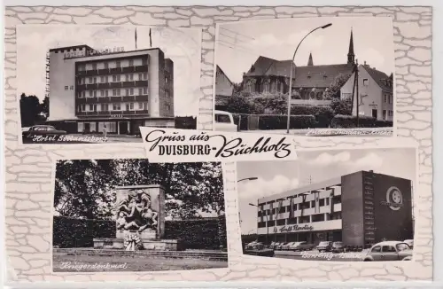 48163 AK Gruss aus Duisburg-Buchholz - Schule, Bowling-Bahn, Kirche 1965