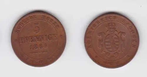 5 Pfennige Kupfer Münze Sachsen 1864 B (130446)