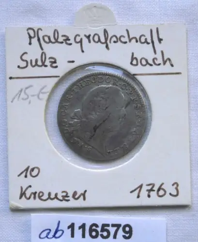 10 Kreuzer Silber Münze Pfalz Kurlinie Karl Theodor 1763 (116579)