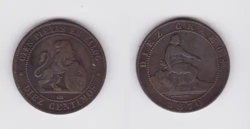 10 Centimos Kupfer Münze Spanien 1870 (124407)