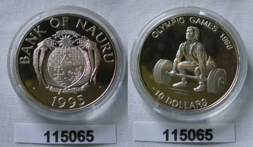 10 Dollar Silber Münze Nauru Olympiade Atlanta 1996 Gewichtheben PP 1995(115065)