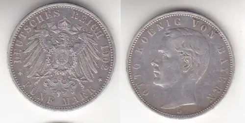 5 Mark Silbermünze Bayern König Otto 1902 Jäger 46  (115073)