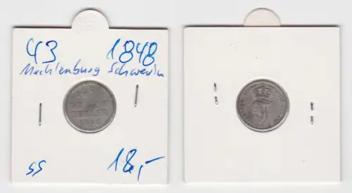 1/48 Taler Silber Münze Mecklenburg-Schwerin 1848 (142037)