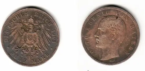 5 Mark Silbermünze Bayern König Otto 1903 Jäger 46  (105087)