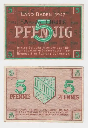 5 Pfennig Banknote Land Baden Staatsschuldenverwaltung 1947 (150256)