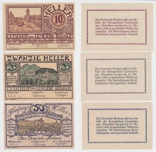 10, 20 und 50 Heller Banknote Rodaun 17.06.1920 (154545)