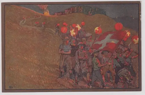 25190 Ak Schweiz Bundesfeier-Postkarte Rotes Kreuz 1912 „Lampionumzug“