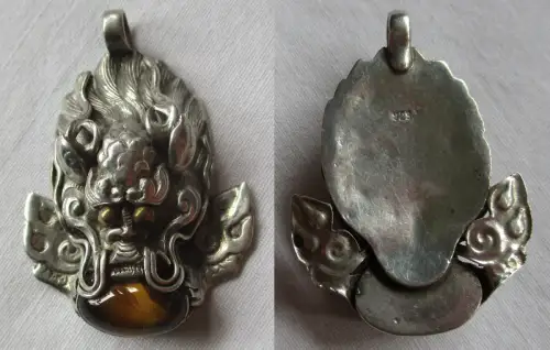 dekorativer Damen Halsketten Anhänger 925er Silber mit Tigerauge Stein (106667)