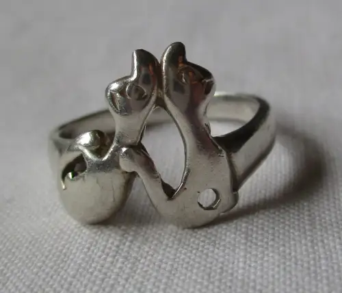 eleganter 925er Sterling Silber Ring mit 2 kuschelnden Katzen (162022)