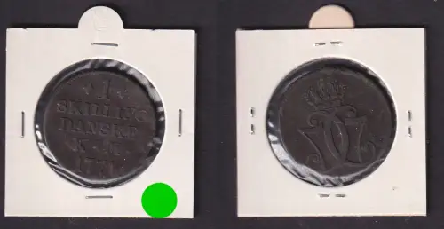 1 Skilling Kupfer Münze Dänemark 1771 K.M. ss (169401)