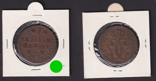 1 Skilling Kupfer Münze Dänemark 1771 K.M. ss (169679)