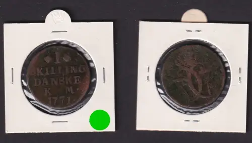 1 Skilling Kupfer Münze Dänemark 1771 K.M. (169654)