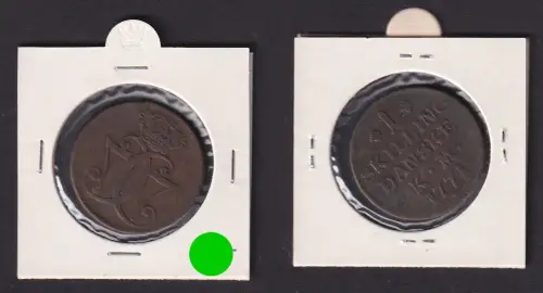 1 Skilling Kupfer Münze Dänemark 1771 K.M. ss (167899)