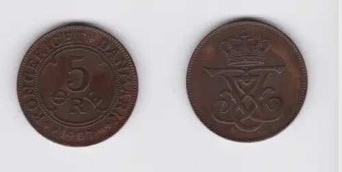 5 Öre Kupfer Münze Dänemark 1907 (134578)