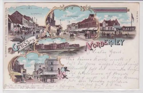 902148 Ak Lithographie Gruß aus Norderney Molkerei, Seehospiz usw. 1899