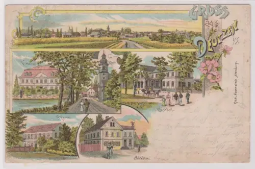 47505 Ak Lithographie Gruß aus Deutzen Gasthof, Bäckerei usw. 1901
