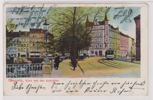 54099 Ak Chemnitz Blick von der Aubrücke mit Strassenbahn 1905