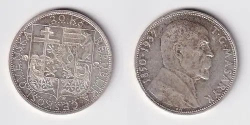 20 Kronen Silber Münze Tschechoslowakei Masaryk 1937 vz (138246)