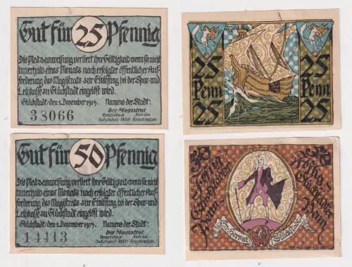 25 & 50 Pfennig Banknoten Notgeld Stadt Glückstadt 1919 (168466)