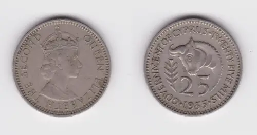 25 Mils Kupfer Nickel Münze Zypern 1955 ss+ (152132)