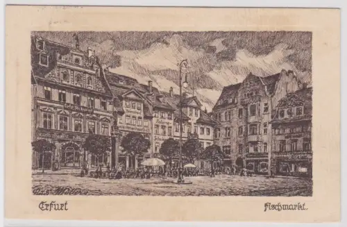 52293 Künstler Ak Erfurt - Fischmarkt, Federzeichnung von Rudi Müller