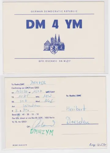 18103 QSL Karte Amateur Funker DDR Oschatz mit Stadtwappen 1970