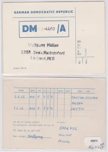 65873 QSL Karte Funker Funkamateur DDR Seebad Heringsdorf 1968