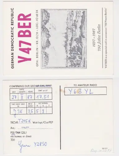 99167 QSL Karte Amateur Funker DDR 750 Jahre Berlin 1237-1987