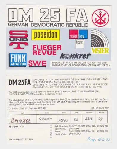 78318 QSL Karte Funker Funkamateur DDR GST Presse Zeitschriften der DDR 1977