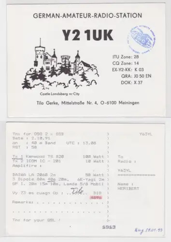95997 QSL Karte Funker Funkamateur DDR Meiningen Stadtansicht 1993