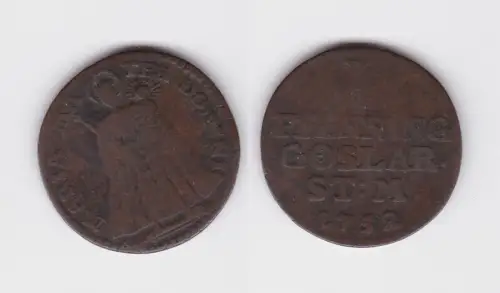 1 Pfennig Kupfer Münze Reichsstadt Goslar 1752 s/ss (162235)