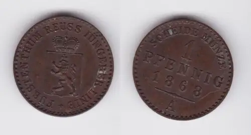 1 Pfennig Kupfer Münze Reuss jüngere Linie 1868 A vz (162173)