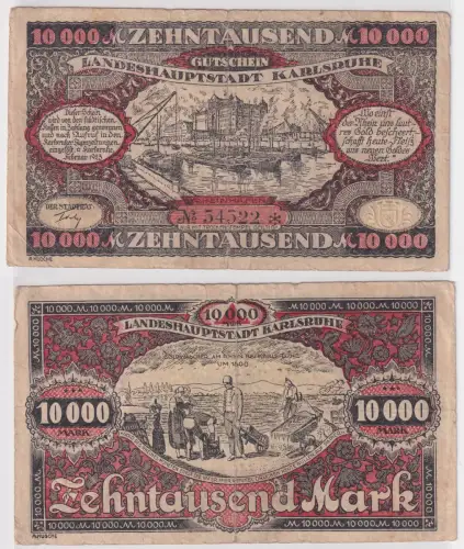 10000 Mark Banknote Landeshauptstadt Karlsruhe Februar 1923 (142564)