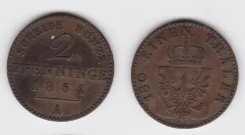 2 Pfennig Kupfer Münze Preussen 1864 A ss (117218)