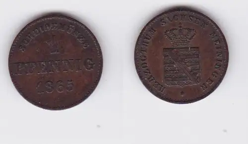 1 Pfennig Kupfer Münze Sachsen Meiningen 1865 (117326)