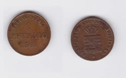 1 Pfennig Kupfer Münze Sachsen Meiningen 1865 (117328)