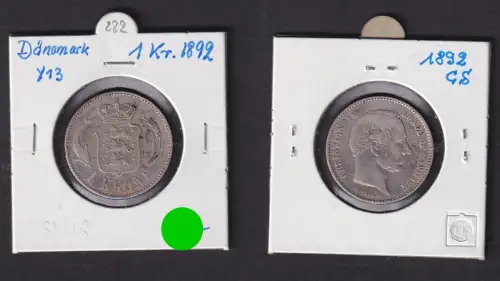 1 Krone Silber Münze Dänemark 1892 Christian IX (156283)