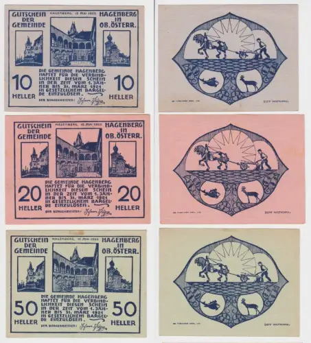 10,20 und 50 Heller Banknoten Notgeld Gemeinde Hagenberg in O.Ö. 1920 (154510)